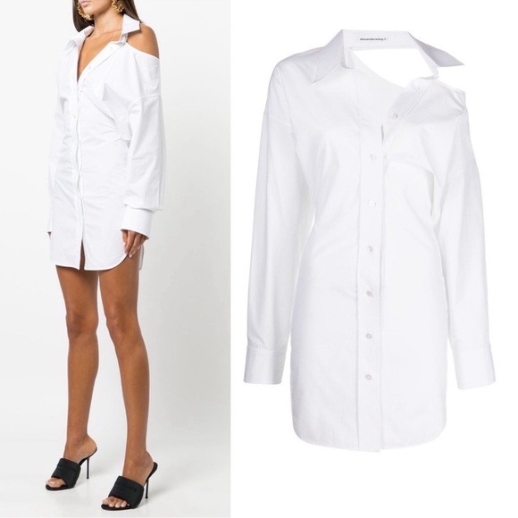 Alexander Wang White Cutout Cotton-Poplin Mini Shirt Dress - Picture 2 of 6